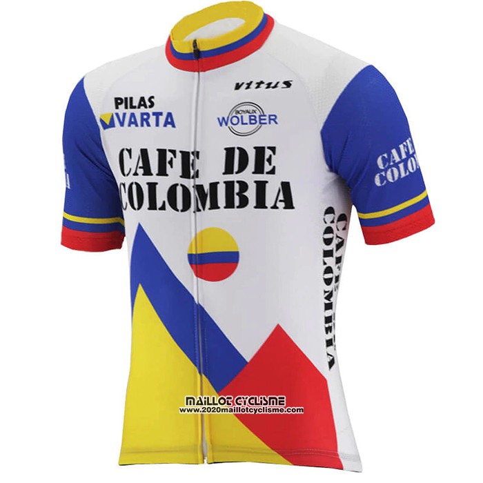2021 Maillot Cyclisme La Colombie Blanc Bleu Manches Courtes et Cuissard